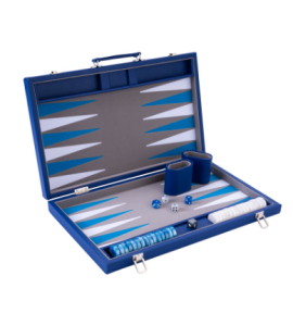 Backgammon-koffer blauw vinyl 46x30 cm