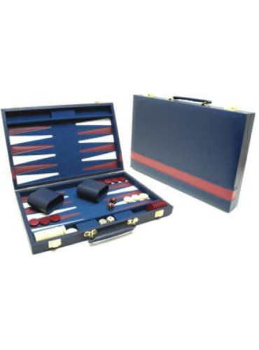 Backgammon-koffer blauw vinyl 46x30 cm
